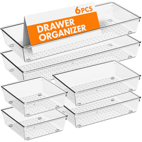 Criusia Extra Large Clear Plastic Stackable Organizer Bins, 6 PCS Stackable Storage Bins for Makeup, Vanity, Bathroom, Kitchen and Office