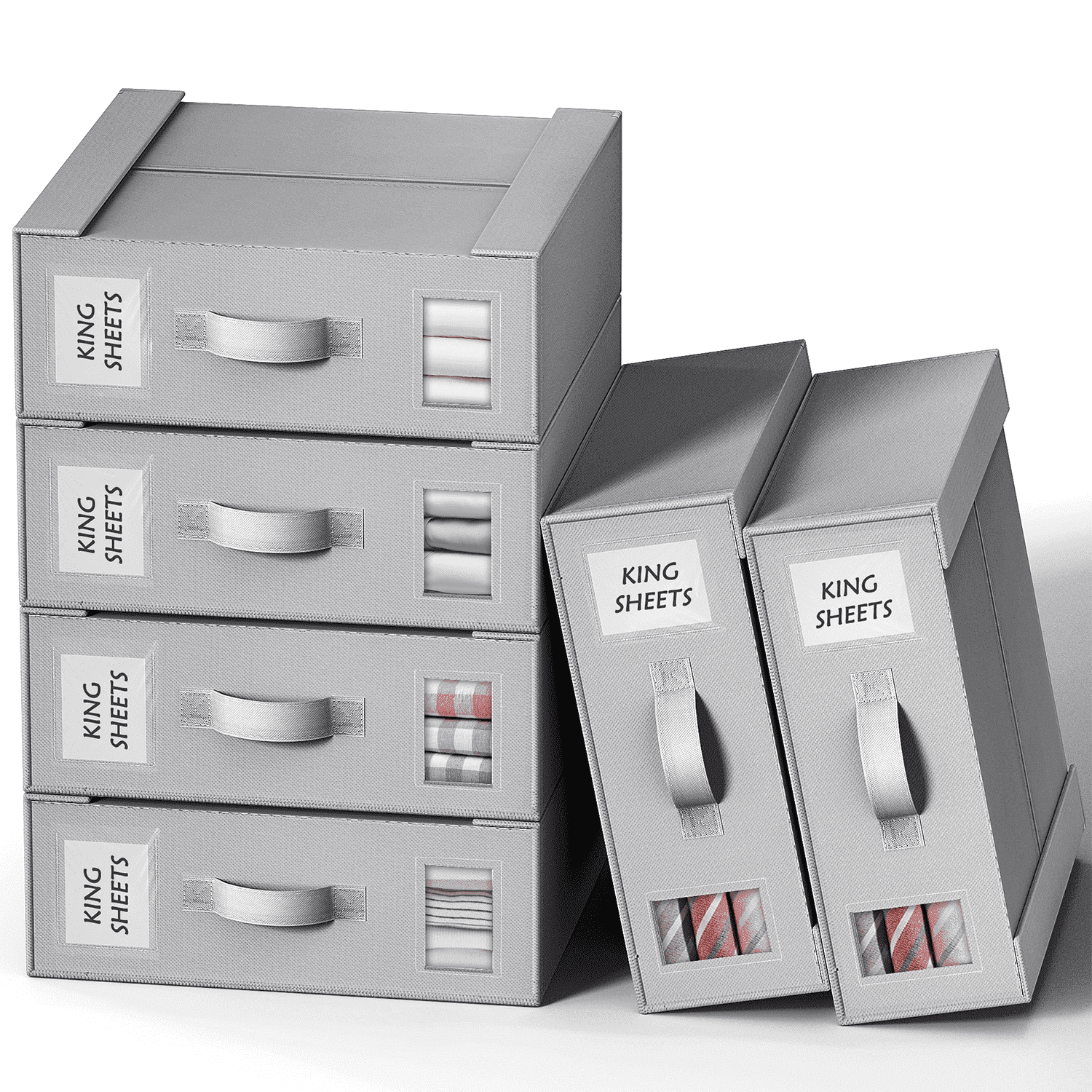 Criusia 6 Pack Foldable Linen Closet Organizer, Foldable Bed Sheet Organizers and Storage, Linen storage, Gray, 12.6 x 14.6 x 3.54 in