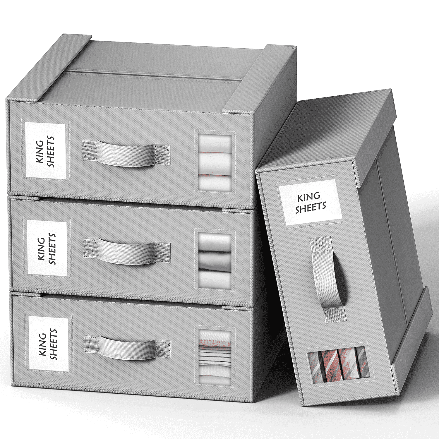 Criusia 4 Pack Foldable Bed Sheet Organizers and Storage, Foldable Linen Closet Organizer, Gray, 12.6 x 14.6 x 3.54