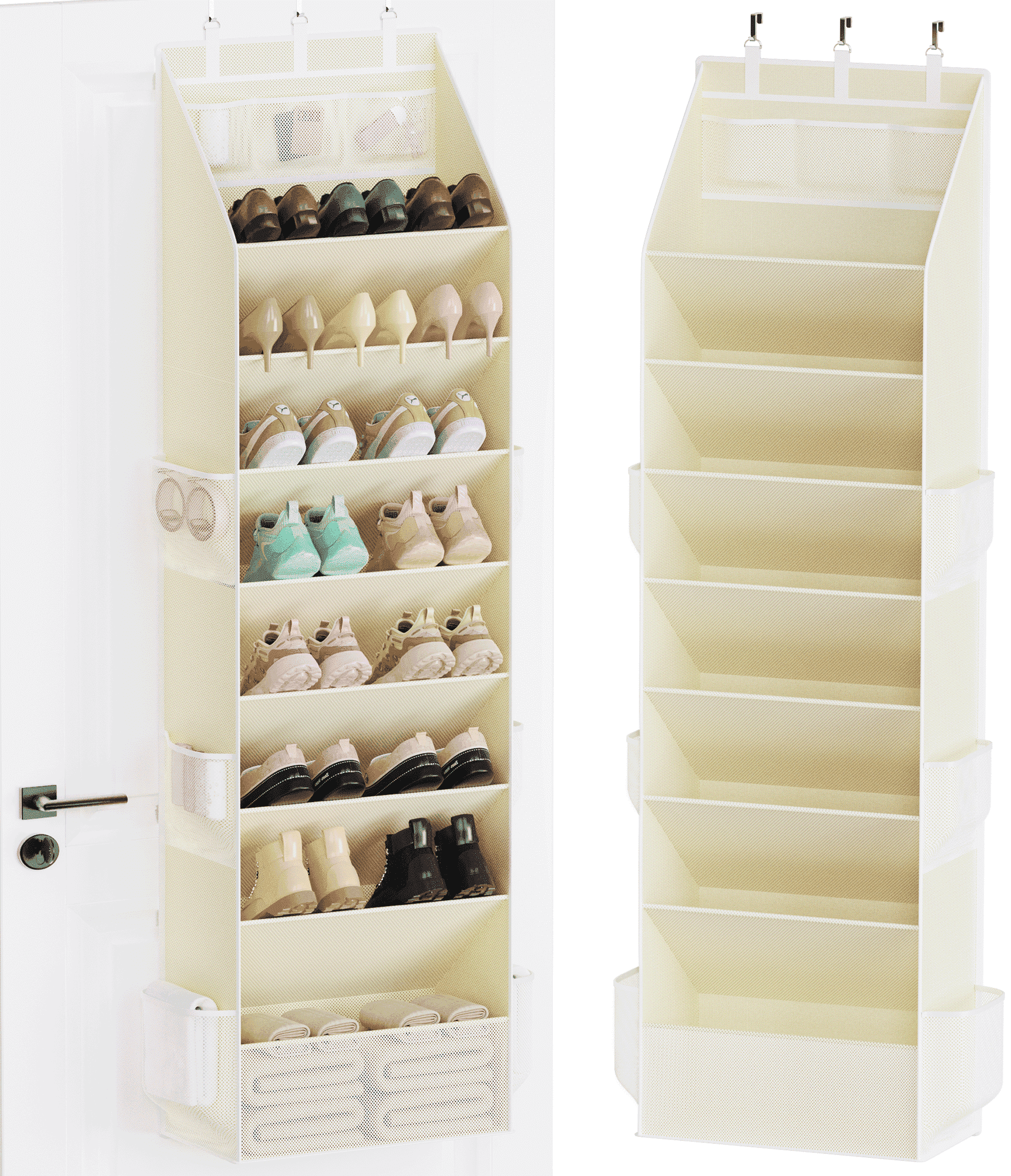 Criusia Over the Door Shoe Organizer, Hanging Shoe Storage with Deep Pockets ,Ideal for Sneakers, Heels, Boots, Fits 16-24 Pairs of Shoes, Beige