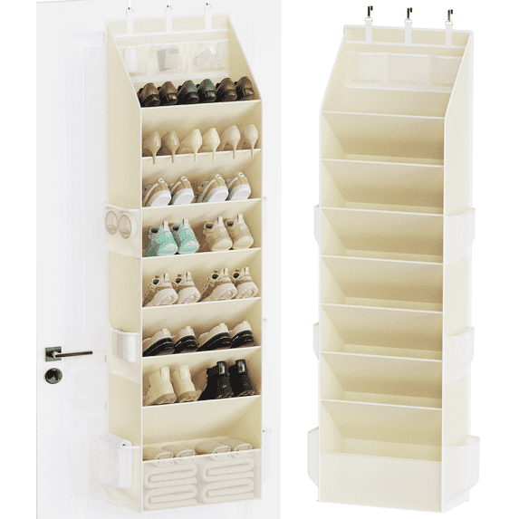 Criusia Over the Door Shoe Organizer, Hanging Shoe Storage with Deep Pockets ,Ideal for Sneakers, Heels, Boots, Fits 16-24 Pairs of Shoes, Beige
