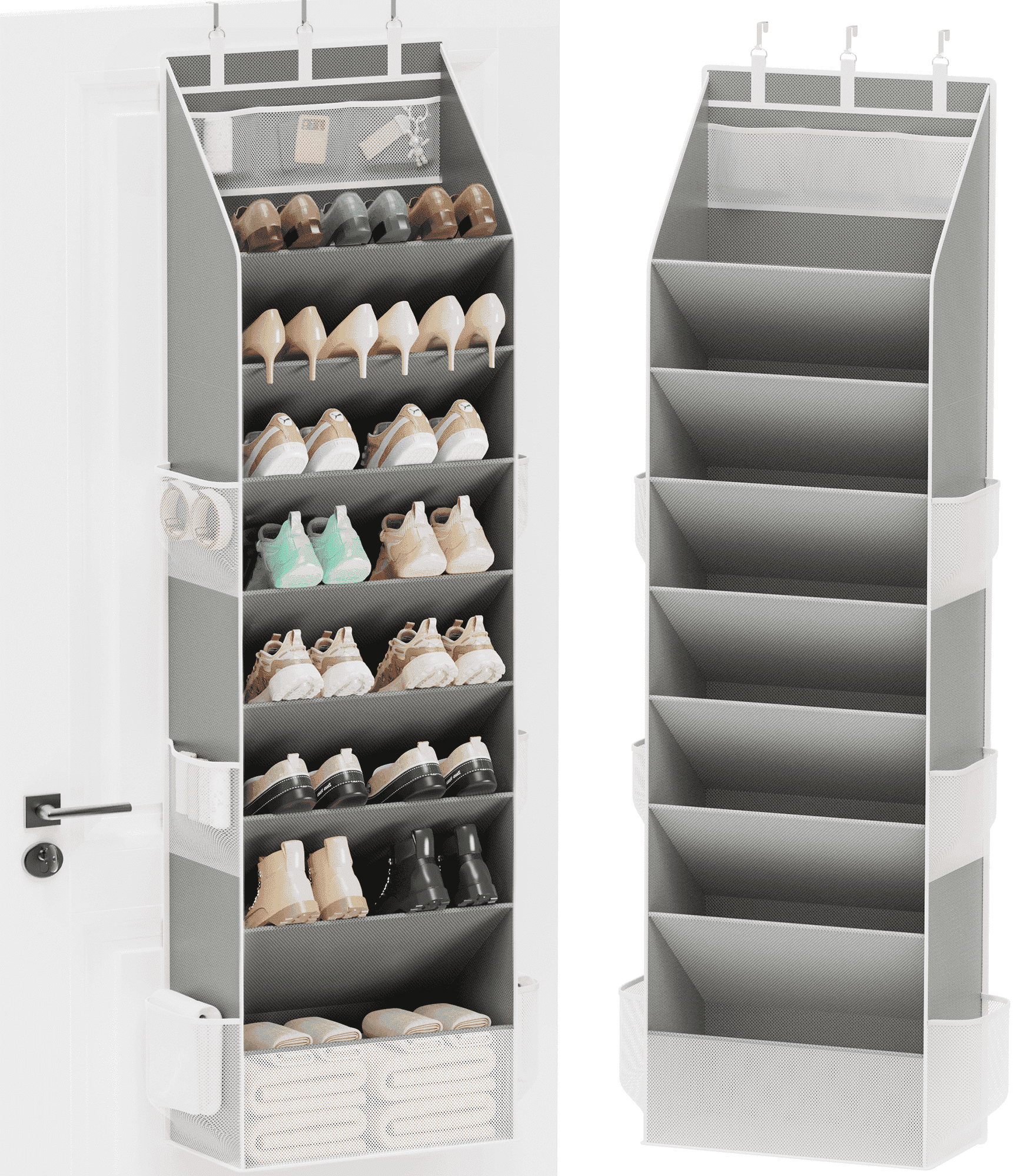 Criusia Over the Door Shoe Organizer, Hanging Shoe Storage with Deep Pockets ,Ideal for Sneakers, Heels, Boots, Fits 16-24 Pairs of Shoes, Gray