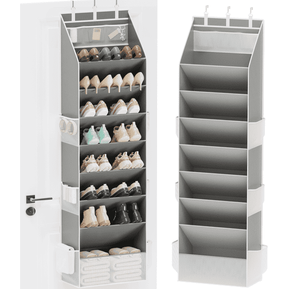 Criusia Over the Door Shoe Organizer, Hanging Shoe Storage with Deep Pockets ,Ideal for Sneakers, Heels, Boots, Fits 16-24 Pairs of Shoes, Gray