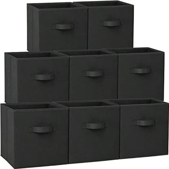 Criusia Large Storage Cubes - 13 Inch Heavy Duty Fabric Storage Bins for Shees Closet Cube Organizer - 8 Pack Collapsible Cube Storage Bins Baskets for Organizing Clothes Blankets Toys Black