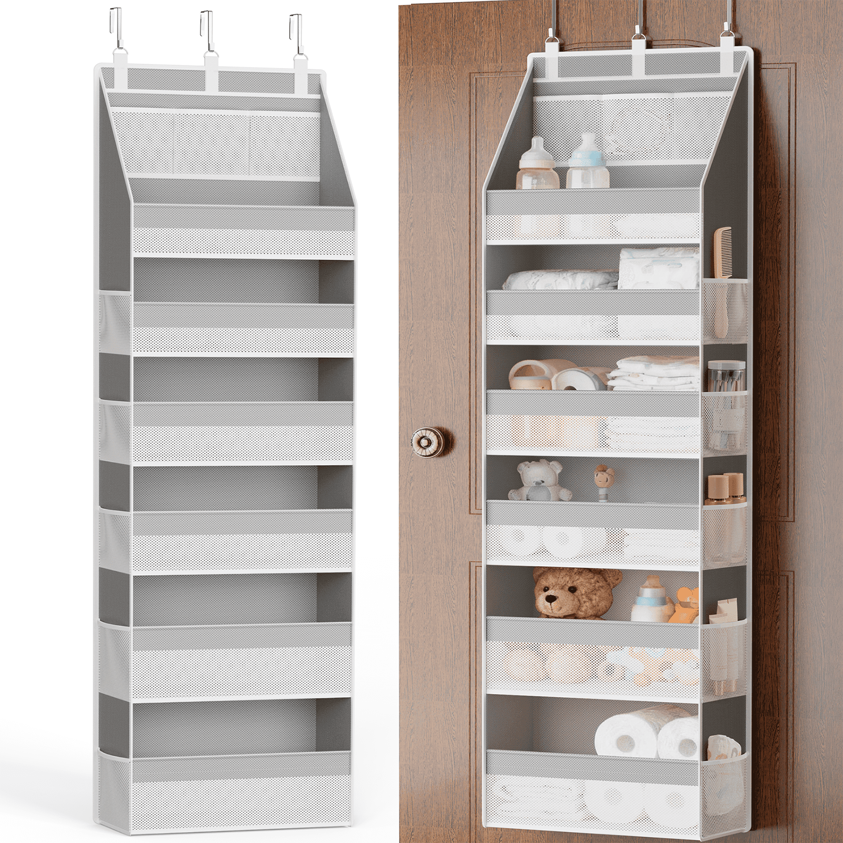Criusia Over the Door Organizer  for baby ,  6-Shelf  Thickened non-woven fabric Closet Hanging Storage, 3 Pcs upgrade hooks, 55lbs Capacity, Gray