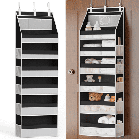 Criusia 6-Shelf Fabric Over the Door Organizer, Thickened non-woven fabric Closet Hanging Storage, 3 Pcs upgrade hooks, 55lbs Capacity, Black