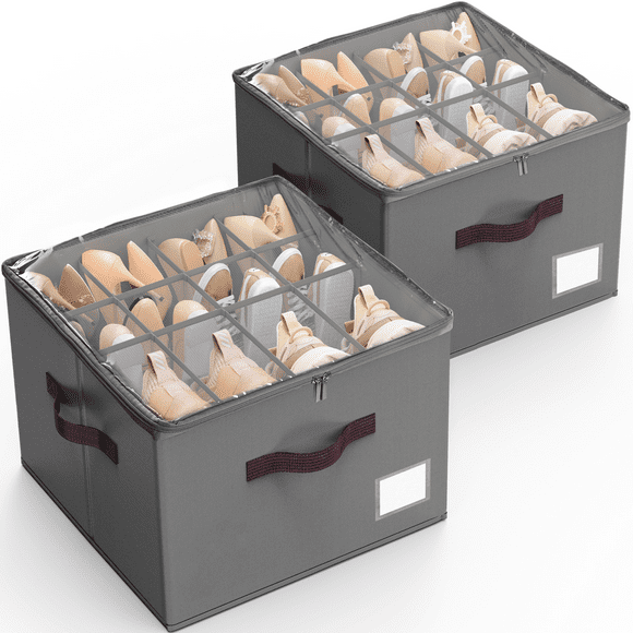 Criusia Shoe Organizer for Closet, Shoe Organizer for Sneakers Sandals Slippers, Fit 12-16 Pairs, Gray