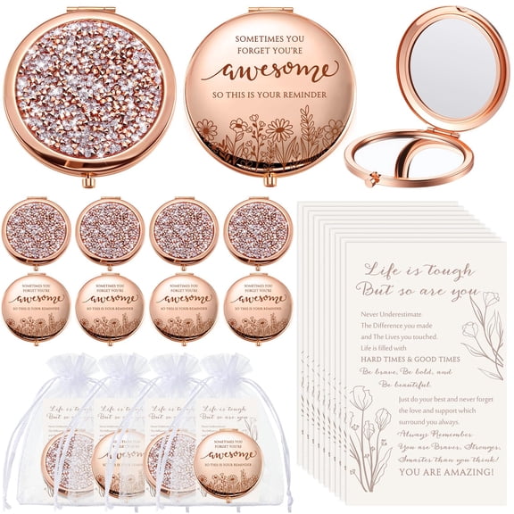 CroBlissful 10 Sets Women Gifts Inspirational Compact Mirror Makeup Rhinestone Purse Double Sided Folding Mirror with Gift Cards for Women Party Favors Nurse Adults Y102