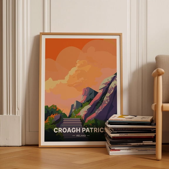 Croagh Patrick Ireland Travel Poster, County Mayo Landscape, Pilgrimage Path Decor, Clew Bay Mountain View, Westport Irish, C20-1155 Wall Art, Modern Wall Decor, 16x24 UNFRAMED