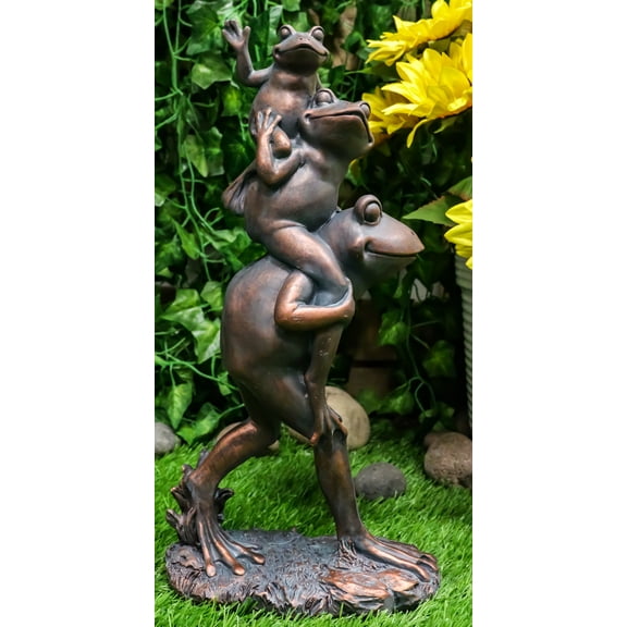 Croak Family Papa Frog Piggybacking 2 Young Baby Frogs To School Garden Statue