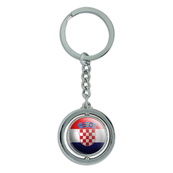 Croatia Flag Soccer Ball Futbol Football Spinning Circle Metal Keychain