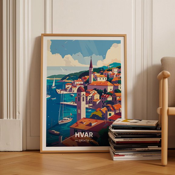 Croatia Island Hvar Travel Poster Scenic Harbour Wall Art C201504