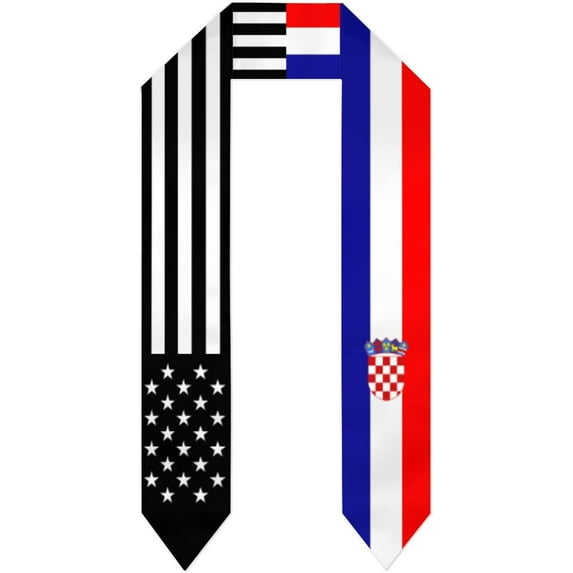 Croatia Mix United States Black American Flag Graduation Stole Shawl Sash Scraf Gift For Abroad Student International Study