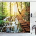 thumbnail image 1 of Croatia Shower Curtain, Nature Photo of Deep Forest with Streaming Clear Water on Rocks and Wooden Stairs, Fabric Bathroom Set with Hooks, 69W X 84L Inches Extra Long, Multicolor, by Ambesonne, 1 of 3