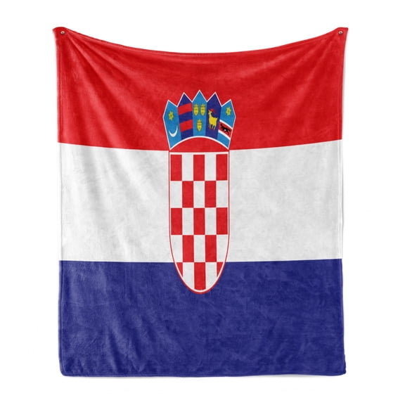 Croatia Soft Flannel Fleece Throw Blanket, Simplistic Design Illustration of National Country Flag Zagreb Print, Cozy Plush for Indoor and Outdoor Use, 70" x 90", Vermilion Indigo White, by Ambesonne