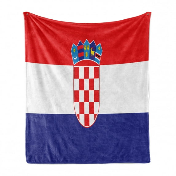 Croatia Soft Flannel Fleece Throw Blanket, Simplistic Design Illustration of National Country Flag Zagreb Print, Cozy Plush for Indoor and Outdoor Use, 70" x 90", Vermilion Indigo White, by Ambesonne