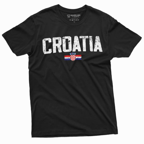 Croatia T-Shirt Hrvatska Mens Tee Shirt Croatian Flag Coat Of Arms Soccer Football T-Shirt (Small Black)