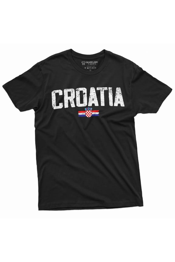Croatia T-Shirt Hrvatska Mens Tee Shirt Croatian Flag Coat Of Arms Soccer Football T-Shirt
