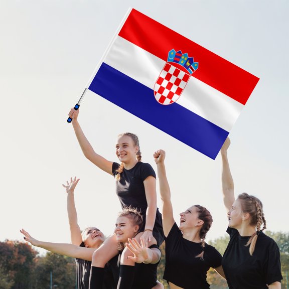 Croatia Telescoping Fan Flag – 1.6m Extendable Pole & Large National Banner with Checkered Shield for Soccer Matches & World Cup Celebrations