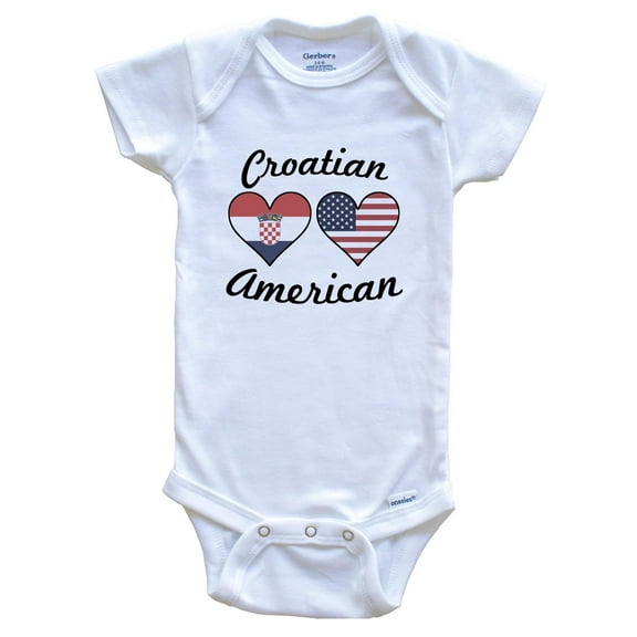 Croatian American Flag Hearts Baby Bodysuit, 3-6 Months White