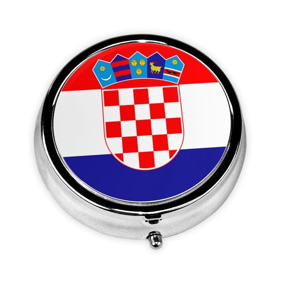 Croatian Flag Round Portable Pill Box Organizer Vitamin Containers Perfect For Traveling