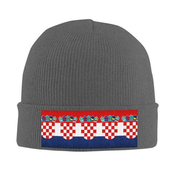 Croatian-Flag Winter Beanie Hats for Men Women Warm Cozy Knitted Cuffed Skull Cap Deep Heather