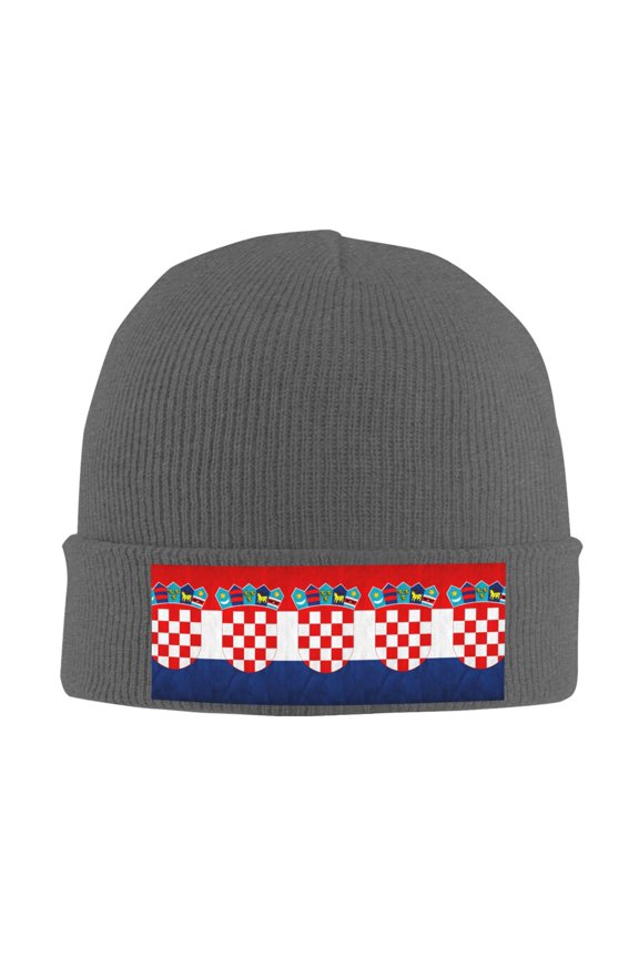 Croatian-Flag Winter Beanie Hats for Men Women Warm Cozy Knitted Cuffed Skull Cap Deep Heather