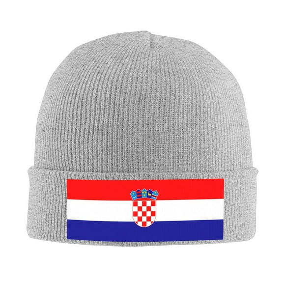 Croatian Flag Winter Beanie Hats for Men Women Warm Cozy Knitted Cuffed Skull Cap Gray