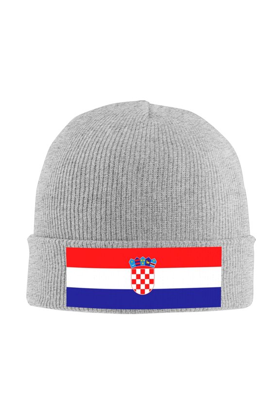 Croatian Flag Winter Beanie Hats for Men Women Warm Cozy Knitted Cuffed Skull Cap Gray