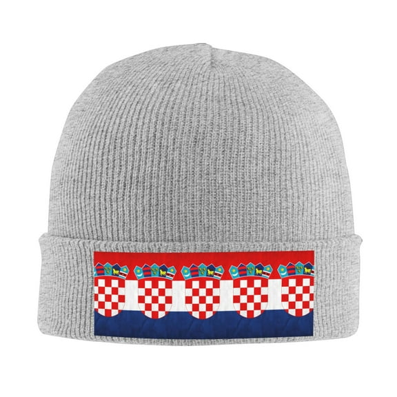 Croatian-Flag Winter Beanie Hats for Men Women Warm Cozy Knitted Cuffed Skull Cap Gray