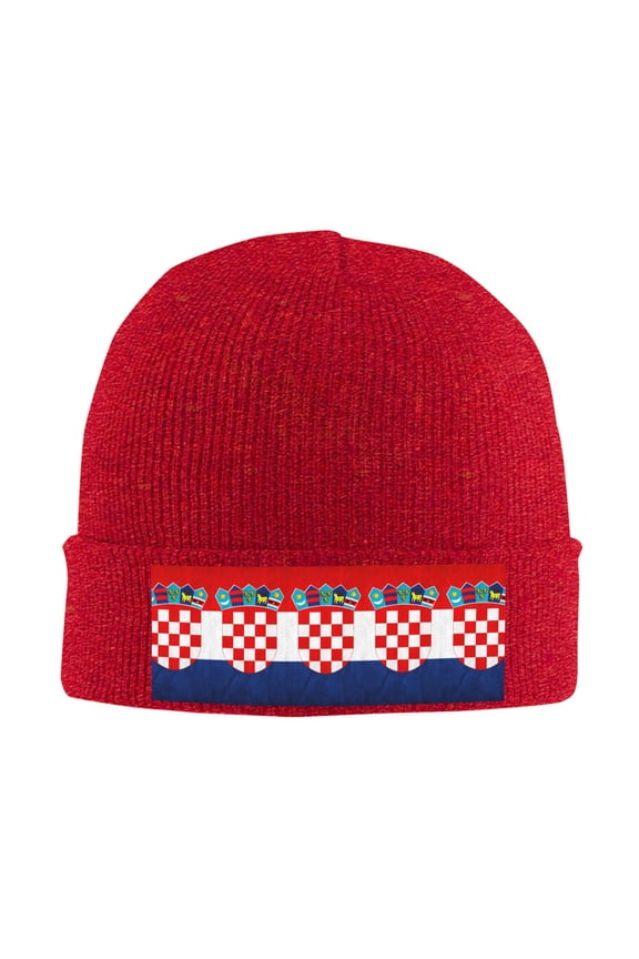 Croatian-Flag Winter Beanie Hats for Men Women Warm Cozy Knitted Cuffed Skull Cap Red