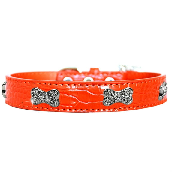 Croc Crystal Bone Dog Collar Lime Green Size 20