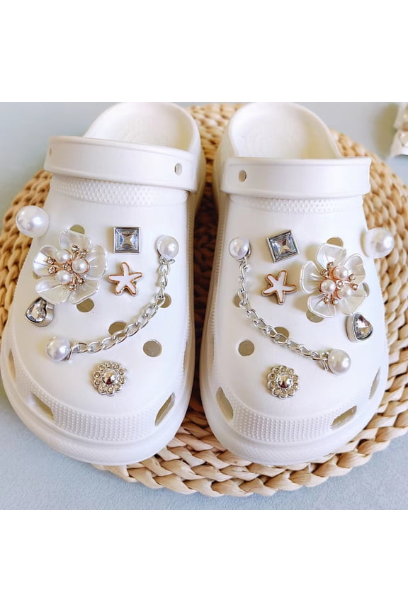 Croc Shoe Accessories DIY Pearl Starfish Rhinestone Pearl Chain Detachable Shoe Buckle