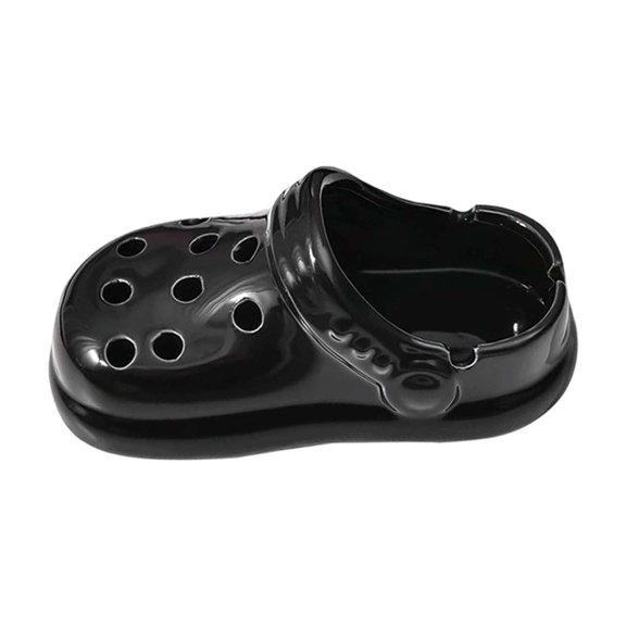 Croc Shoe Ashtray Ceramic Desktop Ash Holder 6" Creative Clogs Cigarette Ashtray Cute Tabletop Portable Smoking Ash Tray for Home Office Decor Black