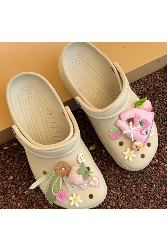 Croc shoe accessories, cute strawberry cartoon DIY decorative shoe charms, detachable, new trendy style for women