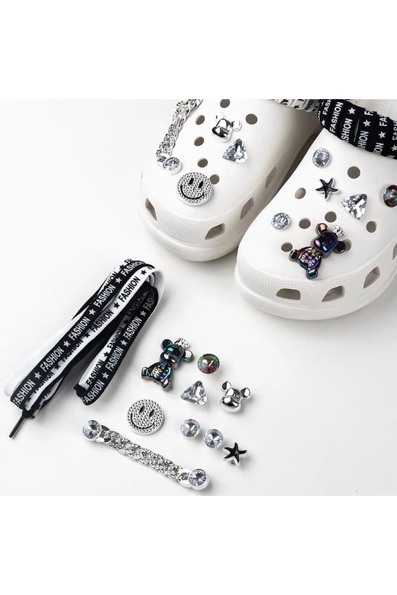 Cartoon Cute Croc Shoe Accessories, Personalized Black Bear Smiley Face DIY Detachable Shoe Buckles and Decorations
