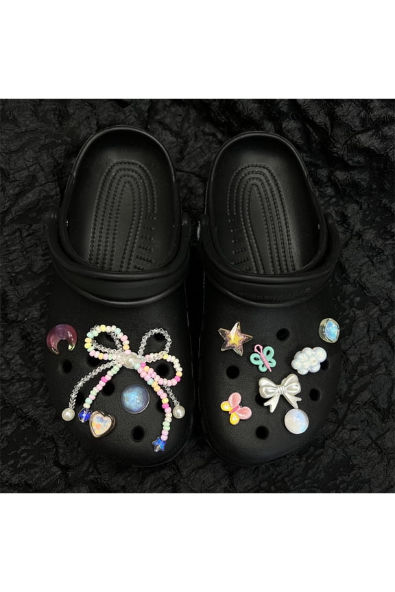 Croc shoe charms 2025 new model, beautiful butterfly flower cluster colorful bead chain shoe charms, shoe accessories