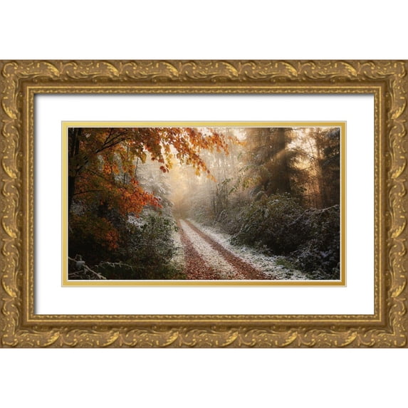 Croce, Vincent 32x20 Gold Ornate Wood Framed with Double Matting Museum Art Print Titled - Frosty Fall