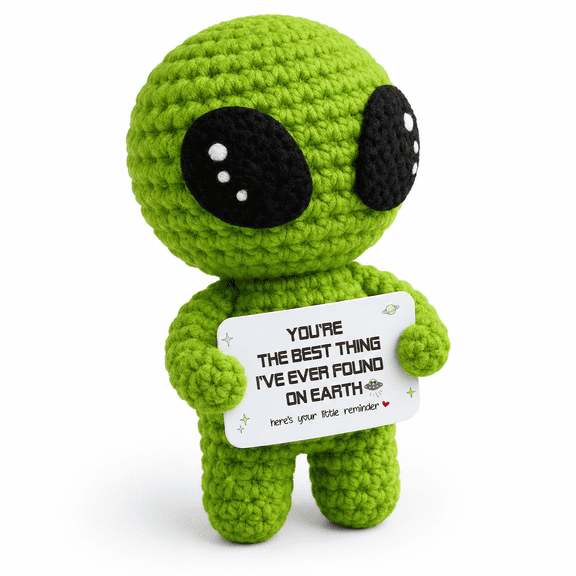 Crochet Alien Gift For Men Women - Funny Handmade Figure With Messcard Appreciation Birthday Friends Coworkers Family