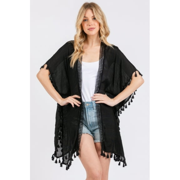 Crochet And Tassel Trim Cover Up