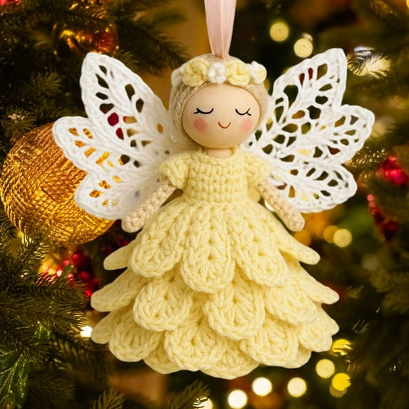 Crochet Angel Ornament Kit, Handmade Yarn Craft Set for Beginners, Christmas Tree Decoration, Crochet Doll Hanging Ornament, Holiday Gift for Adults