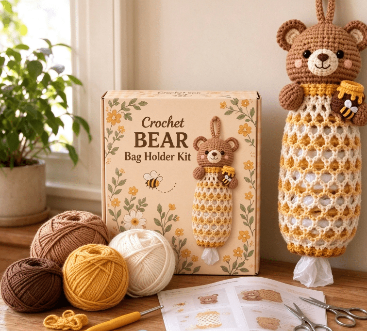 Crochet Animal Bag Holder DIY Kit - Bear Cabin Storage Decor, Rustic ...
