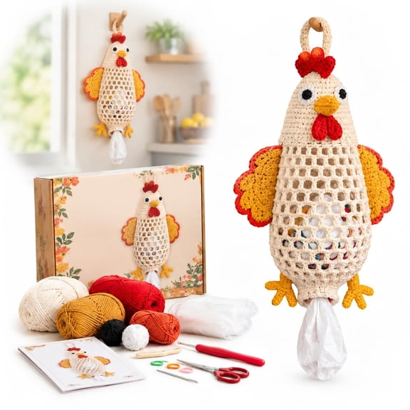 Crochet Animal Bag Holder DIY Kit, Hanging Plastic Bag Storage Craft Set, Beginner Friendly Crochet Kit for Kitchen Home Decor