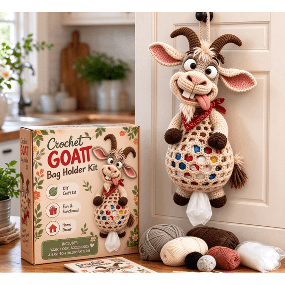 Crochet Animal Bag Holder DIY Kit - Silly Billy Goat Storage Decor ...