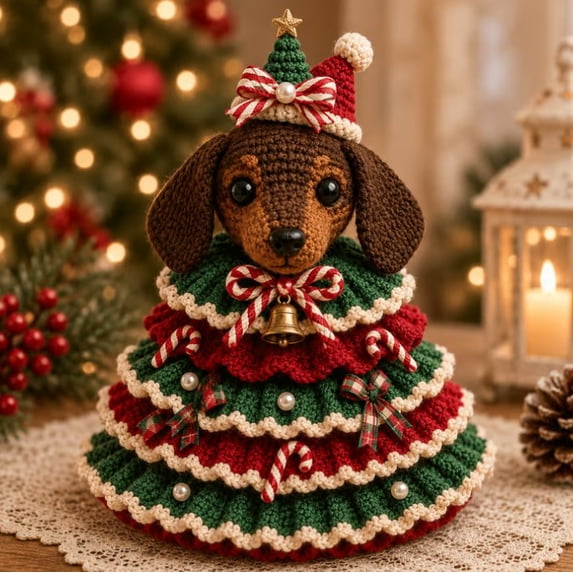 Crochet Animal Christmas Tree DIY Kit,Christmas Yarn Craft Set with Animal Character Design,Handmade Holiday Ornament Making Kit,DIY Crochet Decoration for Home Tabletop Display (G)