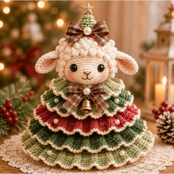 Crochet Animal Christmas Tree DIY Kit,Christmas Yarn Craft Set with Animal Character Design,Handmade Holiday Ornament Making Kit,DIY Crochet Decoration for Home Tabletop Display (F)