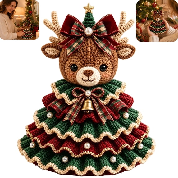 Crochet Animal Christmas Tree DIY Kit DIY Crochet Christmas Tree Kit Christmas DIY Crochet Kit for Beginners Handmade Holiday Craft Set,Deer