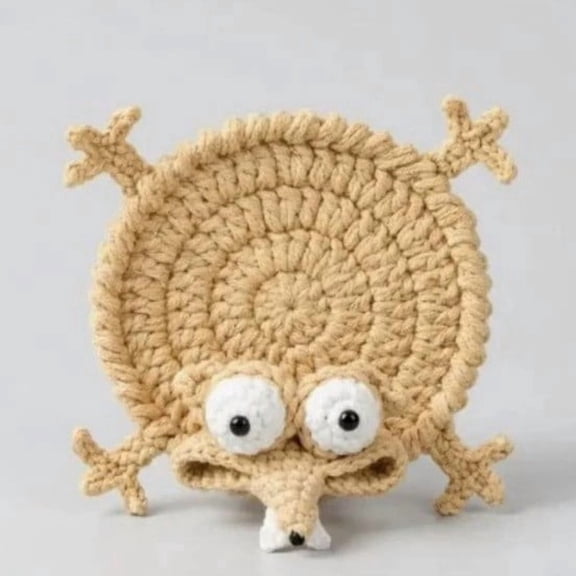 Crochet Animal Coasters Handmade 3D Squirrel Design Heat Resistant Knitted Mug Rug for Kitchen Office Desk Home Decor Housewarming Gift (Beige Squirrel)