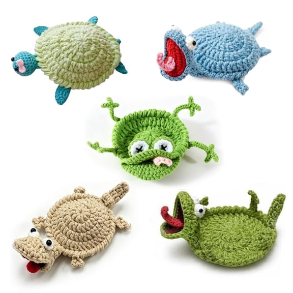 Crochet Animal Coasters Pop Up, Crochet Coasters 3D Funny Animal Mug Rug Drink Coaster Desk Accessories, Fun Soft Decorative Drink Coaster for Home Decor & Tabletop Protection-H