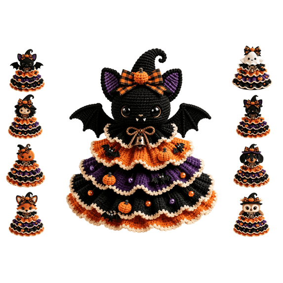 Crochet Animal Halloween Tree DIY Kit, Halloween Crochet Tabletop Decor Craft Set, Complete Yarn Supplies, Great Handmade Gift For Crochet Enthusiasts(Bat)